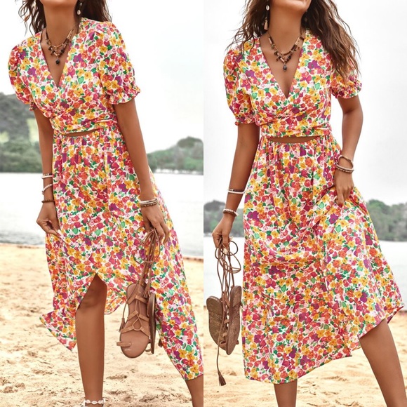 💐 BOHO YELLOW PINK MULTI COLORFUL DRESS! - Picture 3 of 5